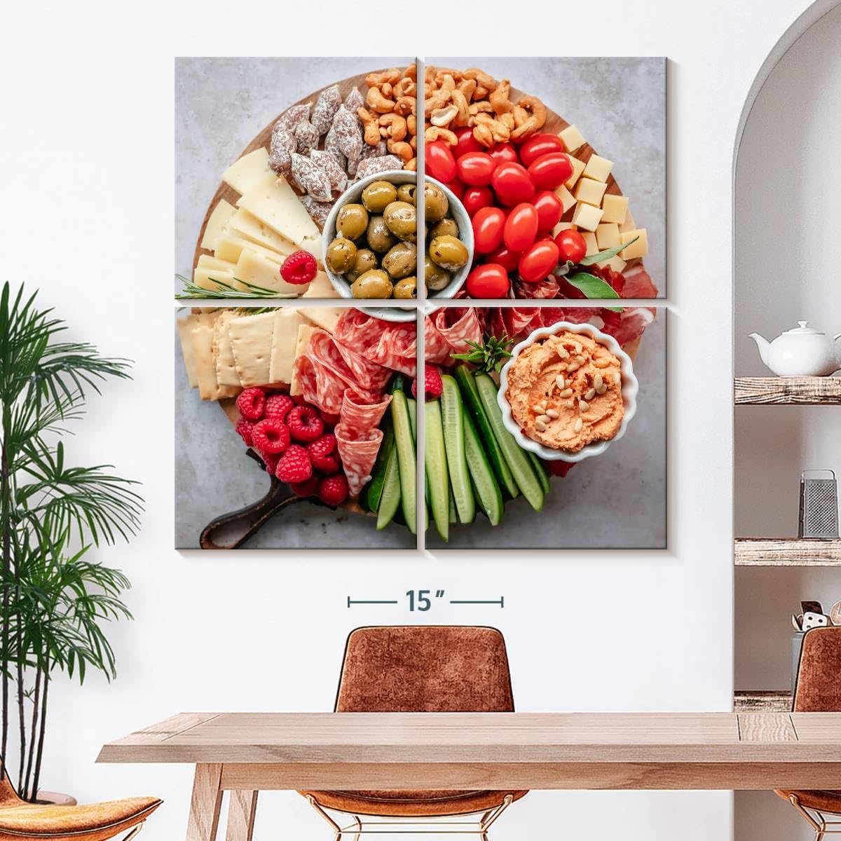 ElephantStock - Charcuterie Board Wall Art - Square Multi Panel Canvas - 4 Piece Dining Room Wall Decor - Photography Food And Drink Multi Piece Wall Art - Brown And Gray Decor - 50" x 50"