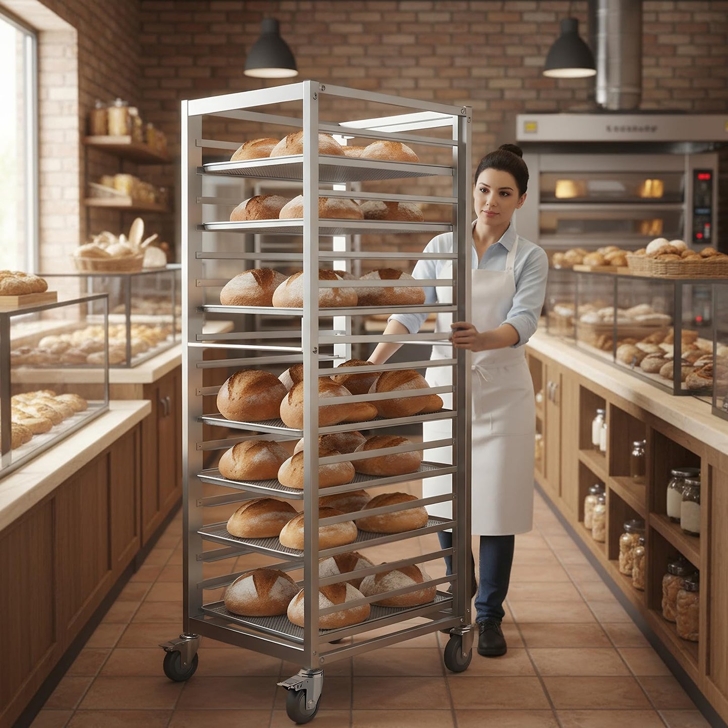 18-Tier Half & Full Sheet Bun Pan Rack - Bread Bakers Rack for Commercial Kitchen, Rolling Baking Cart with Brake Wheels, 24" L x 18.3" W x 70.3" H