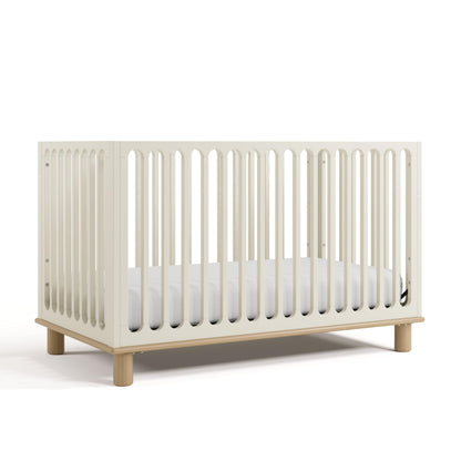 Storkcraft Sicily 3-in-1 Convertible Crib with Toddler Rail Included – GREENGUARD Gold Certified, 100% Solid Wood, Converts to Toddler Bed, Fits Standard Baby Crib Mattress (Frosted Oat and Driftwood)