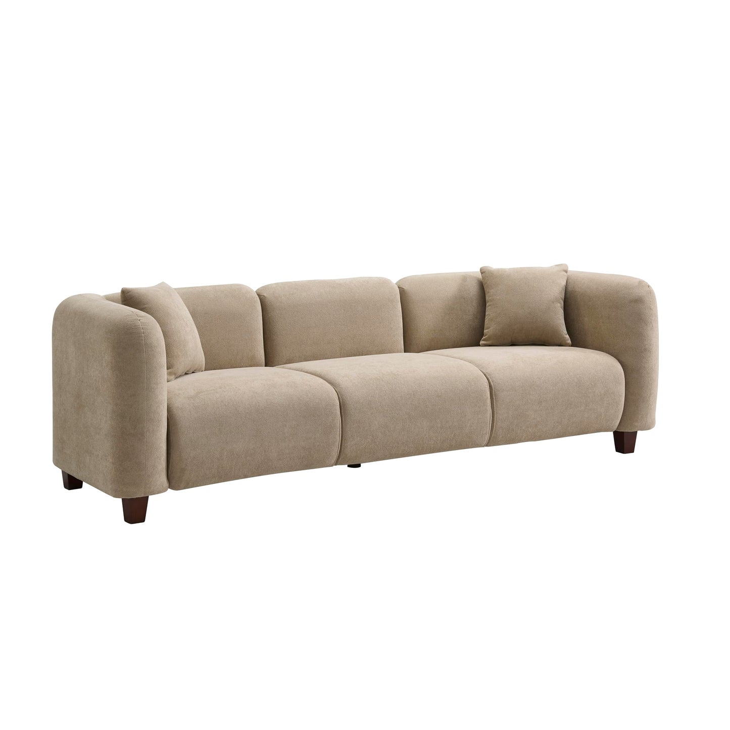 Merax 87" Chenille Upholstered Sofa Couch 3 Seater with 2 Pillows, Modern Living Room Sofa with Solid Wood Legs, Camel