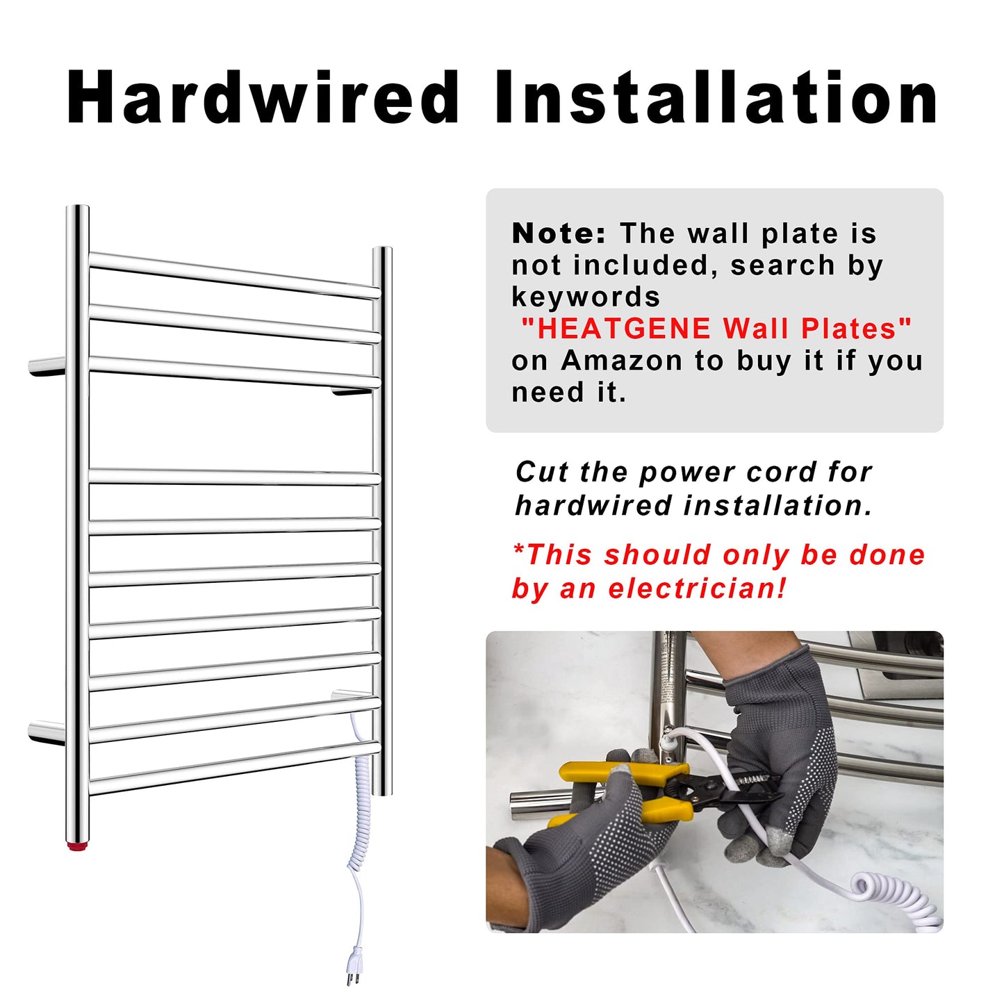 HEATGENE Towel Warmer Wall-Mounted Hardwired Heated Towel Rack Hot Towel Bar Brushed
