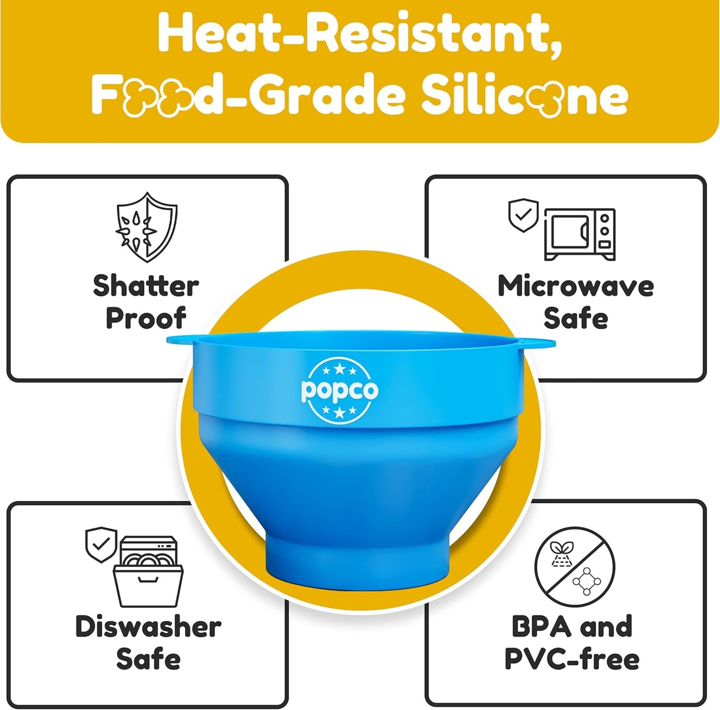 POPCO Silicone Microwave Popcorn Popper - Collapsible Bowl, BPA Free, Dishwasher Safe, 15 Colors (Transparent Aqua)