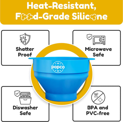 POPCO Silicone Microwave Popcorn Popper - Collapsible Bowl, BPA Free, Dishwasher Safe, 15 Colors (Transparent Aqua)