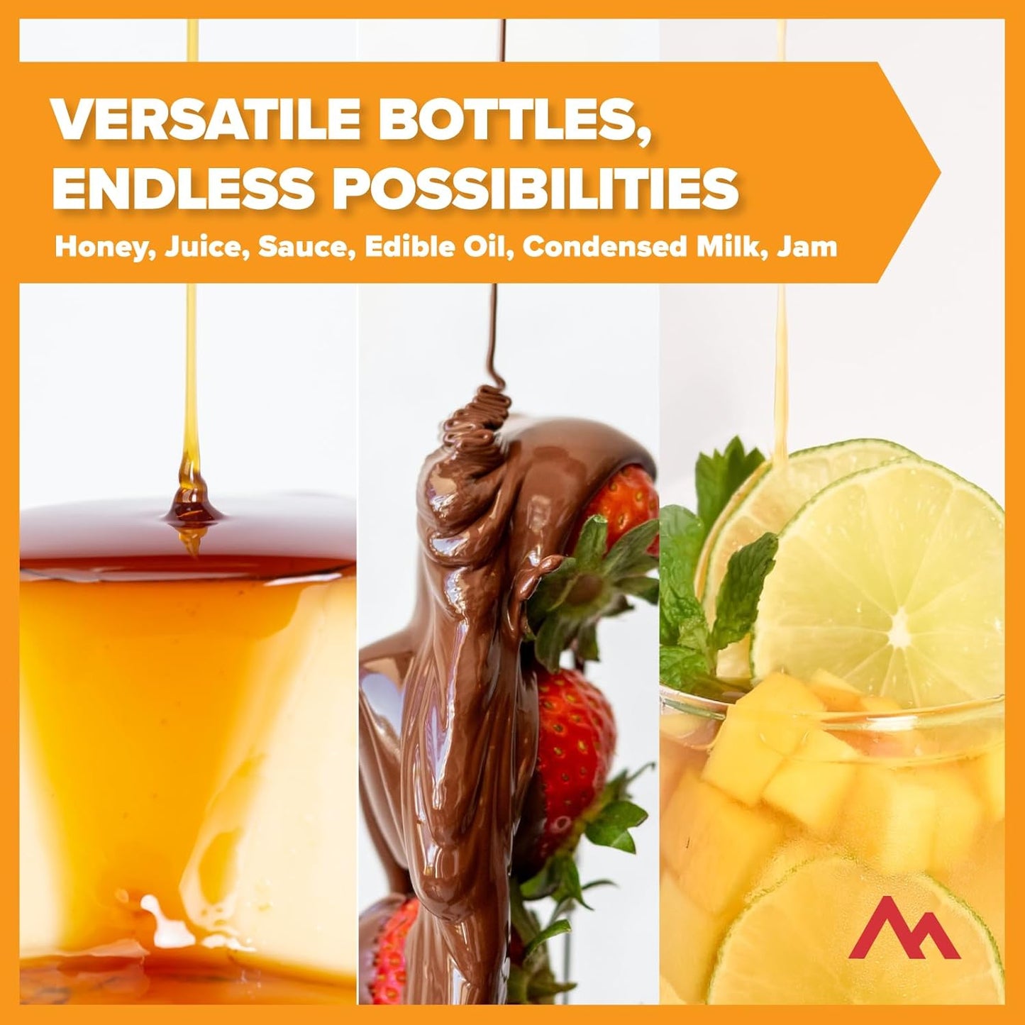 16oz pack 20 Pinnacle Mercantile Refillable HDPE Plastic Honey Bottles - Easy Squeeze, leak-proof, BPA-Free, and Made