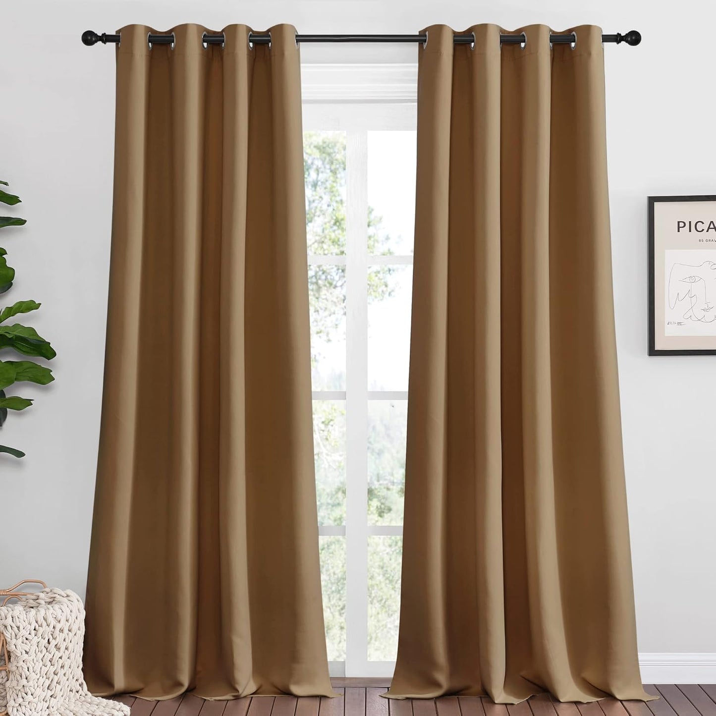 NICETOWN Blackout Curtains - Noise Reducing 102-Inch Length, 2 Panels, Gold Brown | W55 x L102 for Luxury Decor