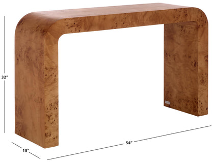 SAFAVIEH Couture Collection - Tessly Walnut Burl Veneer Console Table, Curved Waterfall Design, Fully Assembled (SFV5550A)