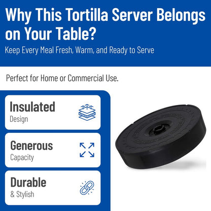 Carlisle FoodService Products Jumbo Server Tortilla Server with Insulated Lid for Kitchens, Restaurants, Catering, Plastic, 12.75 X 2.625 Inches, Black