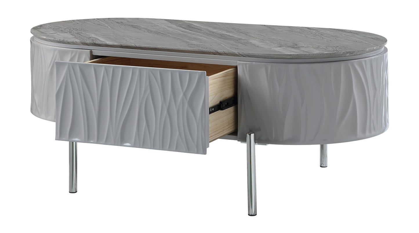 Acme Yukino Contemporary Wood/Metal Coffee Table in Gray High Gloss and Chrome