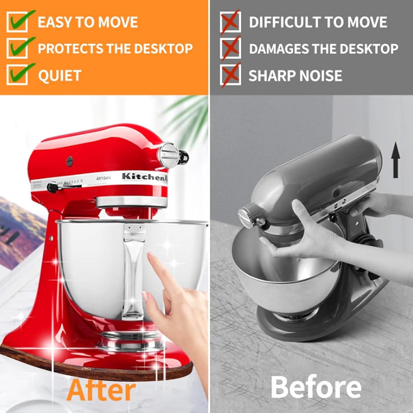 Wooden Sliding Mat for Kitchen Aid 4.5/5Qt Stand Mixer with 4 Silicone Kitchen Tools