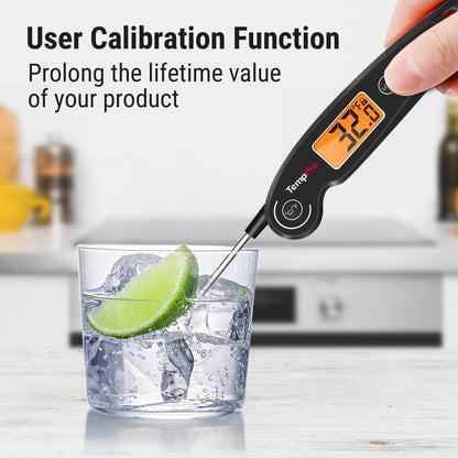 ThermoPro TP605 Instant Read Meat Thermometer for Cooking, Waterproof Digital Food Thermometer with Large Backlit LCD, 180° Foldaway Probe Kitchen Thermometer for Grilling, Smoking & Candy Making