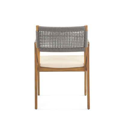 Christopher Knight Home Terry Acacia Wood Patio Dining Set for 6, Solid Wood Outdoor Dining Table Set for 6, 7 Piece Outdoor Dining Set with Rectangular Table and Woven Rope Accents, Teak+Beige+Grey
