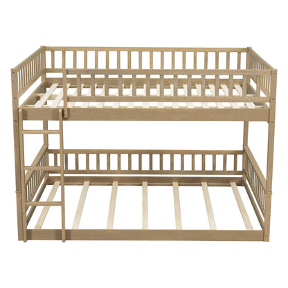 Merax Queen Over Queen Bunk Bed with Ladder & Guardrails - Solid Wood Double Bunk Bed for Adults/Teens, Convertible to 2 Separate Platform Beds, No Box Spring Needed, Walnut