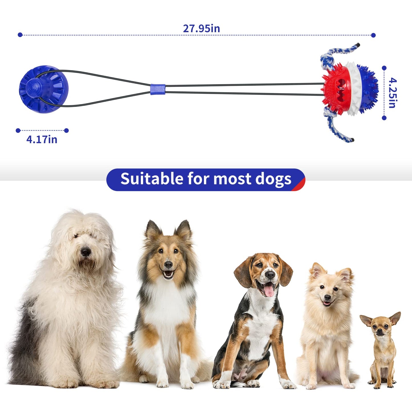 ULEFIX Interactive Dog Toys - Aggressive Chewer Suction Cup Tug of War, Indestructible Puzzle Toys & Treat Dispensing Ball for Dog Enrichment