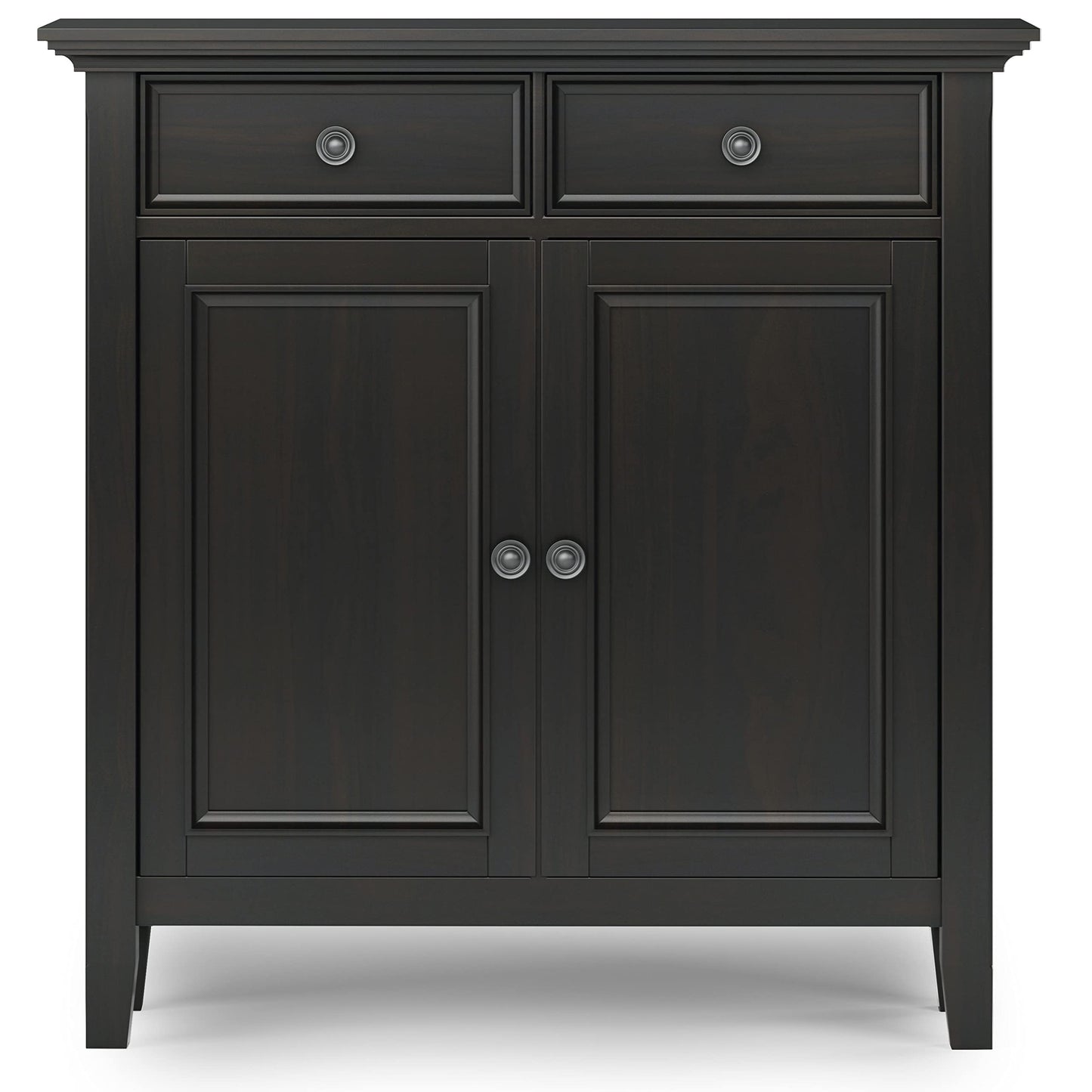 SIMPLIHOME Amherst 36-inch Wide Transitional-Style Storage Cabinet in Hickory Brown with Drawers and Adjustable Shelves for Entryway or Living Room