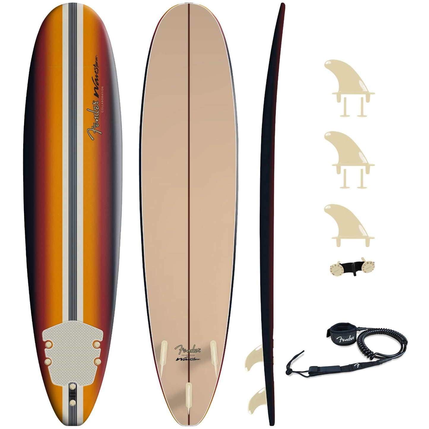 Fender x Wavestorm Collaboration 8ft Surfboard - Foam Constructed with Accessories