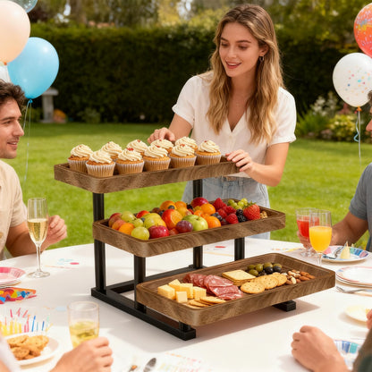 Serving Tray for Party, 3 Tier Cupcake Stand Tiered Tray Stand Large Serving Platter for Serving Food Dessert Table Display Set Reusable Trays for Candy, Veggie, Fruit, Snack