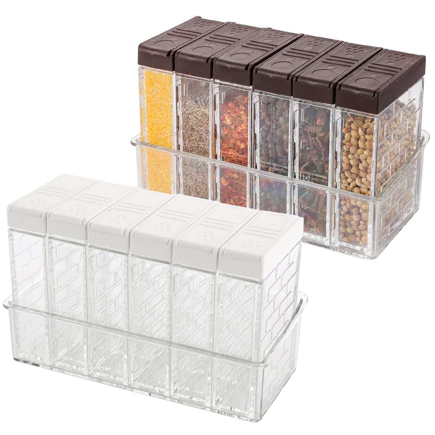 TOPZEA 12 Pcs Spice Shaker Jars, Plastic Seasoning Containers Dispenser Travel Seasoning Box with 2-in-1 Lids Empty Condiment Set for Storage Spice, Salt and Pepper, Clear