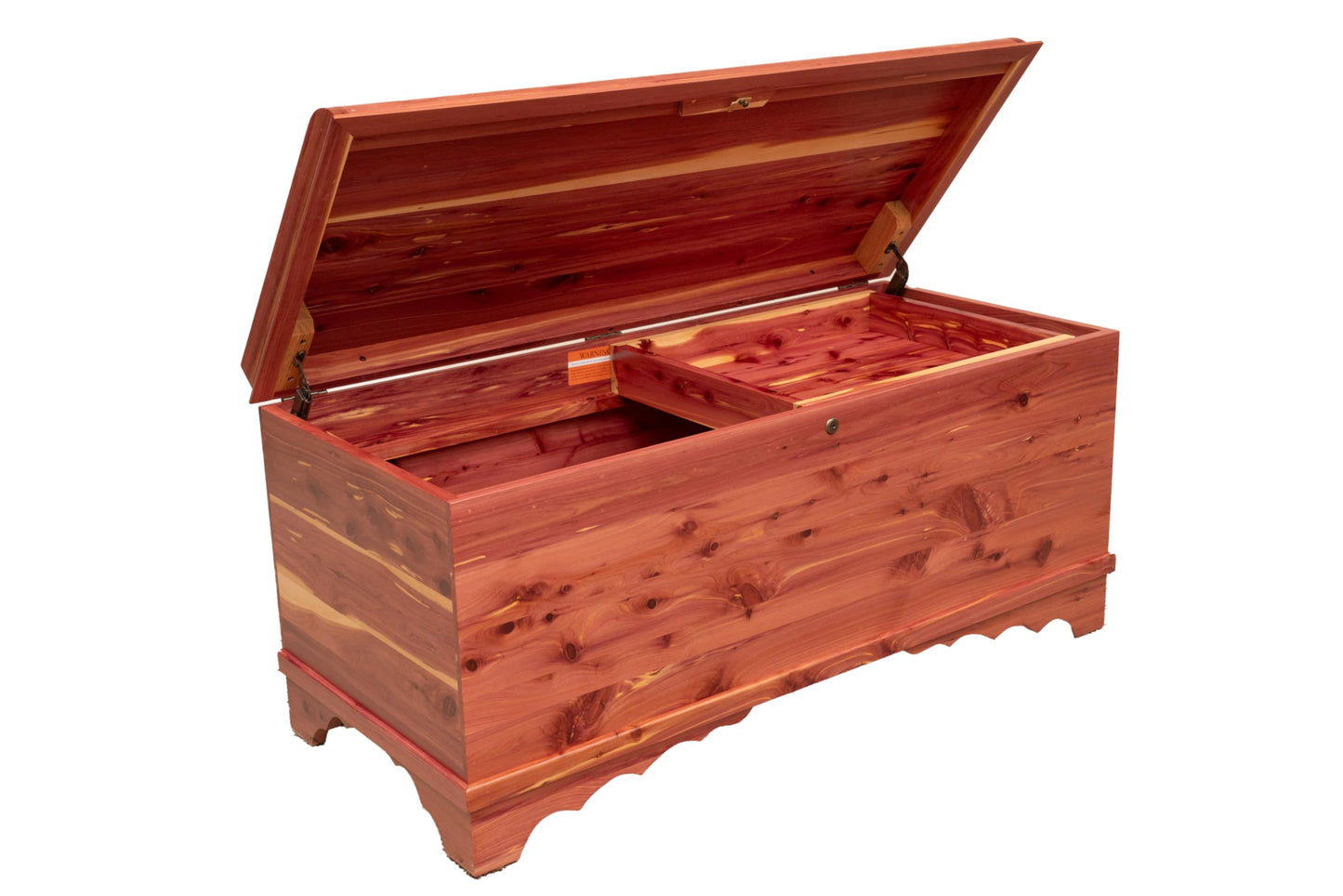 Rustic Red Door Co. Cedar Hope Chest with Waterfall Top and Tray, Amish Made Wooden Storage Trunk Box for Bedroom, Blanket, Clothes, Anti-Slam Hinges and Lock, Cedar Wood, Natural Stain, 36" Long