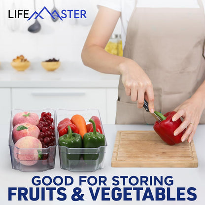 Multi-Purpose Refrigerator Bins - 8 Pieces Stackable Design Fridge Bin Organizer with Easy Grip Handles, Clear