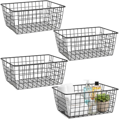 HDYOUDO Metal Black Large Wire Basket Food Storage Organizer,pantry organizers and storage for Organizing Kitchen Cabinets potato onion, 4 Pack