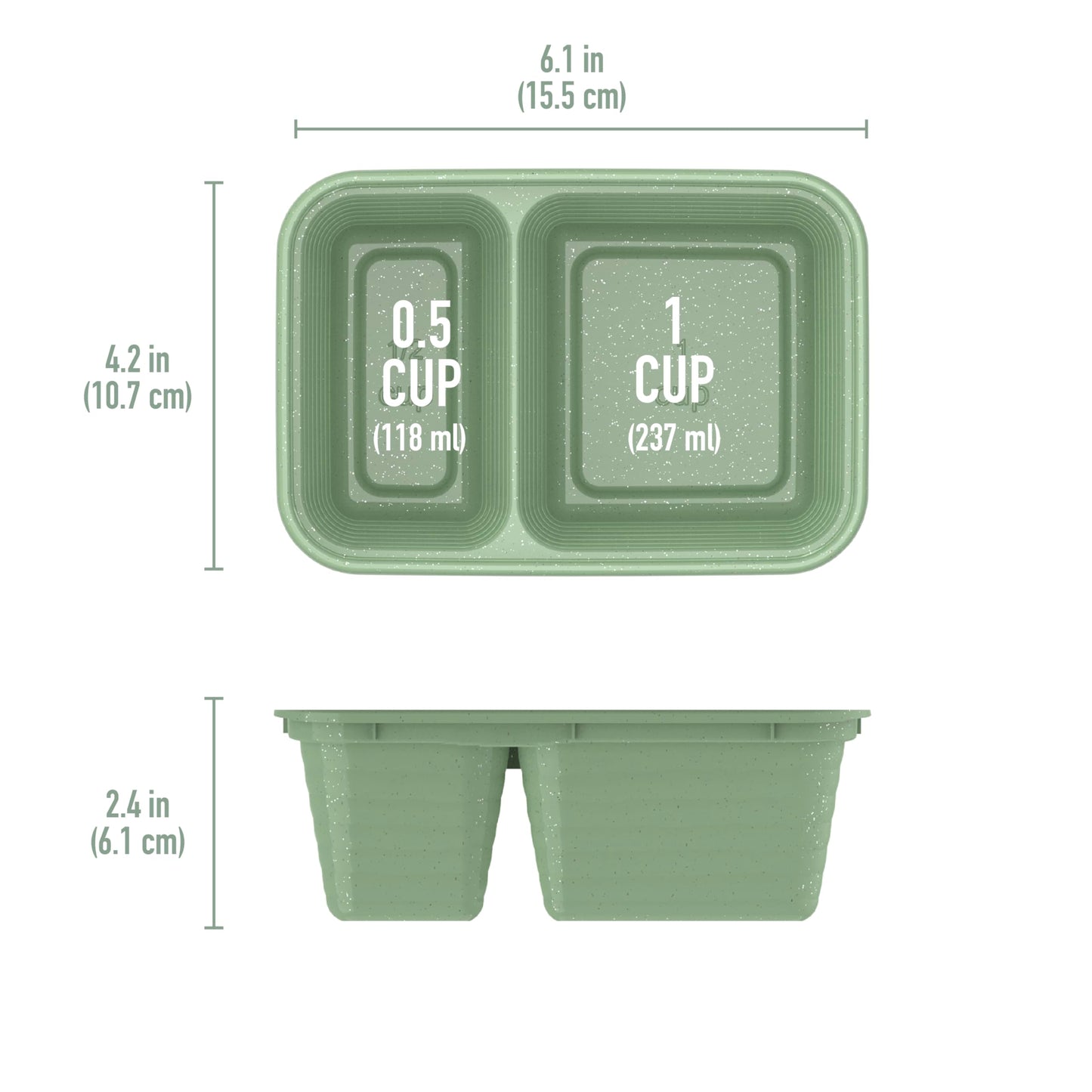 Bentgo Prep - 2-Compartment Snack Containers with Lids - Reusable, Microwaveable, Durable, PFAS & BPA-Free, Freezer, & Dishwasher-Safe Meal Prep Food Storage - 10 Trays & 10 Lids (Basil Glitter)