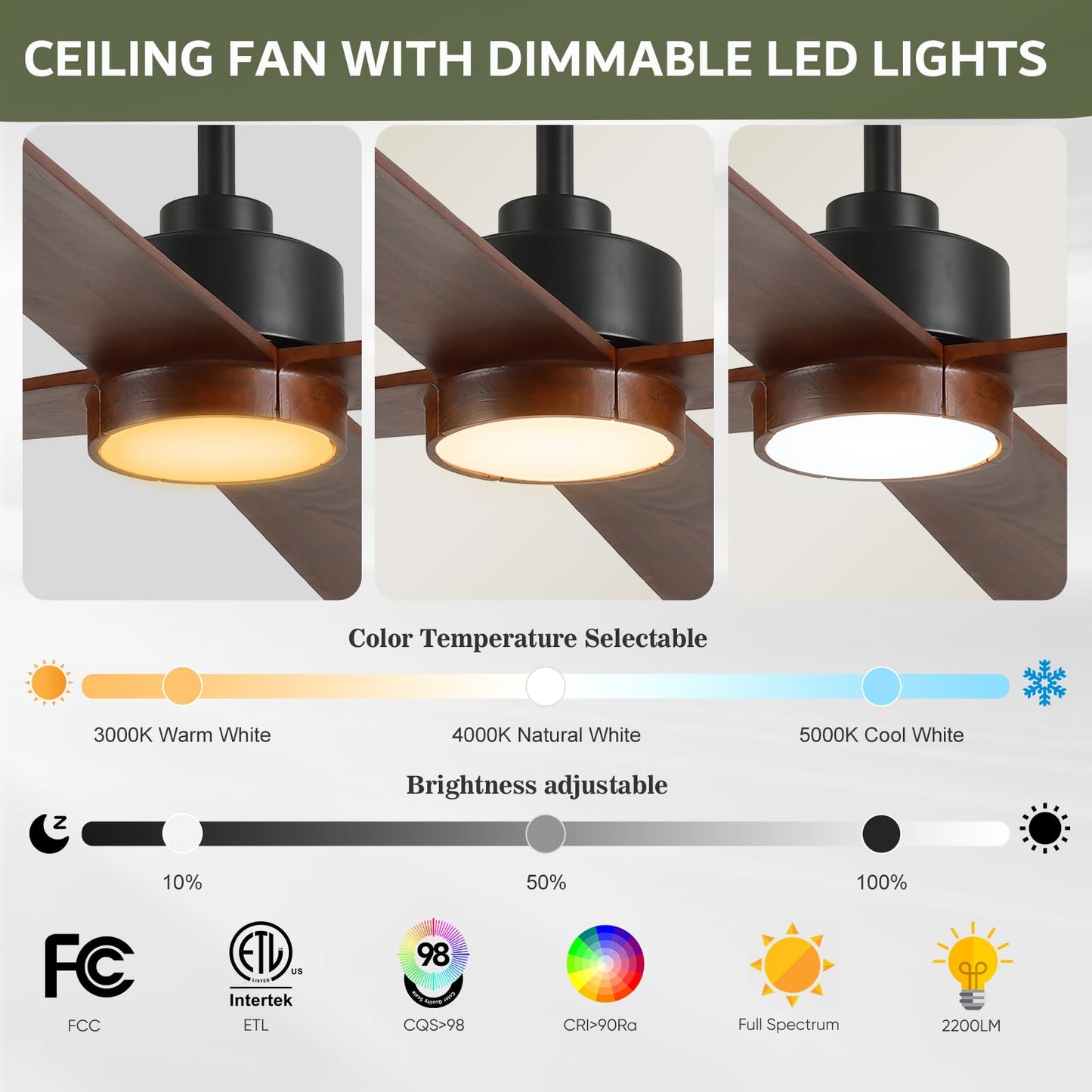 60 Inch Outdoor Smart Ceiling Fan with Light for Patio Damp Rated -High CFM Propeller 4 Wood Blades for Large Room, Rustic Farmhouse, Alexa/Tuya App/Remote Control, Quiet DC Motor, Porch, Gazebo