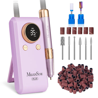 MelodySusie 2 in 1 Professional Nail Drill, 30000 RPM SC330G Electric Nail File with Kickstand for Gel Nails Polishing Removing, Portable Cordless Nail Efile for Manicure Pedicure at Home & Salon,Gold