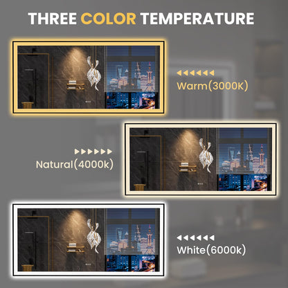 LOAAO 84"X40" LED Bathroom Mirror Black Framed, Anti-Fog, Dimmable, Lighted Bathroom Vanity Mirror for Wall, Memory Function, Tempered Glass