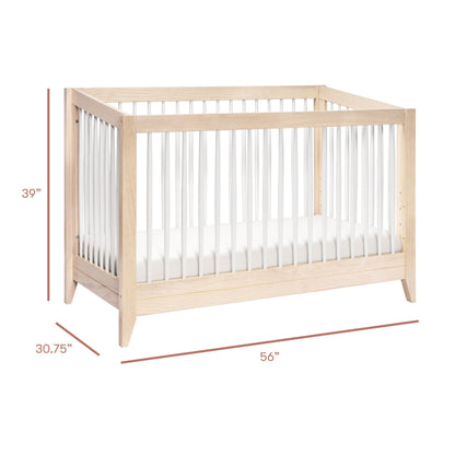 Babyletto Sprout 4-in-1 Convertible Crib with Toddler Bed Conversion Kit in Washed Natural and White, Greenguard Gold Certified