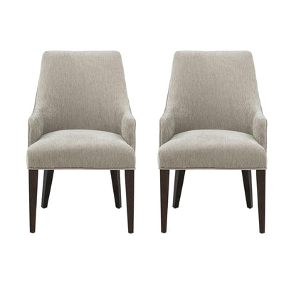 Manhattan Comfort Beever Modern Dining Chairs with Arms, Luxurious Chenille Upholstery, Foam Padded Seat, Rubberwood Legs, Sloped Ergonomic Back, Kitchen and Dining Room Furniture, Set of 2, Taupe