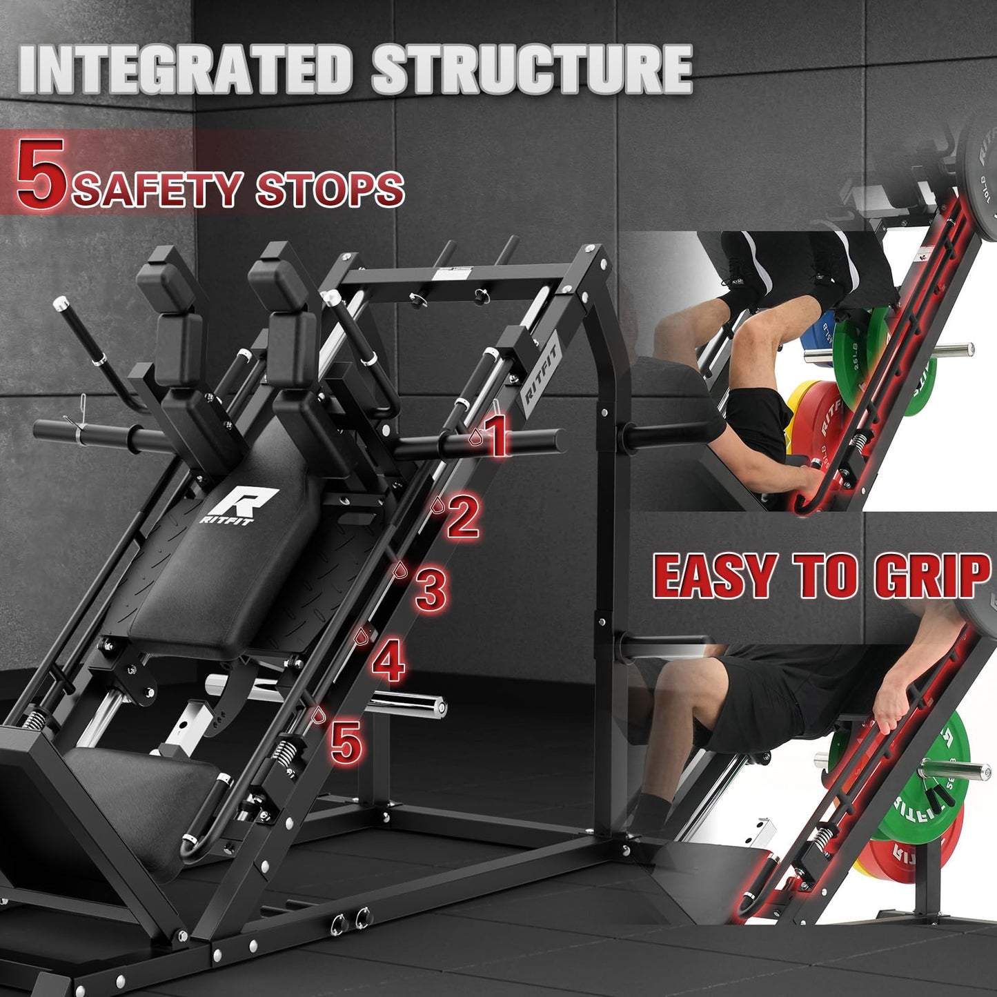 RitFit Gazelle Pro 3 in 1 Leg Press and Hack Squat Machine - High-Tensile Steel Leg Press Machine, 2000lbs Capacity, Adjustable Angles with Weight Storage (Black)
