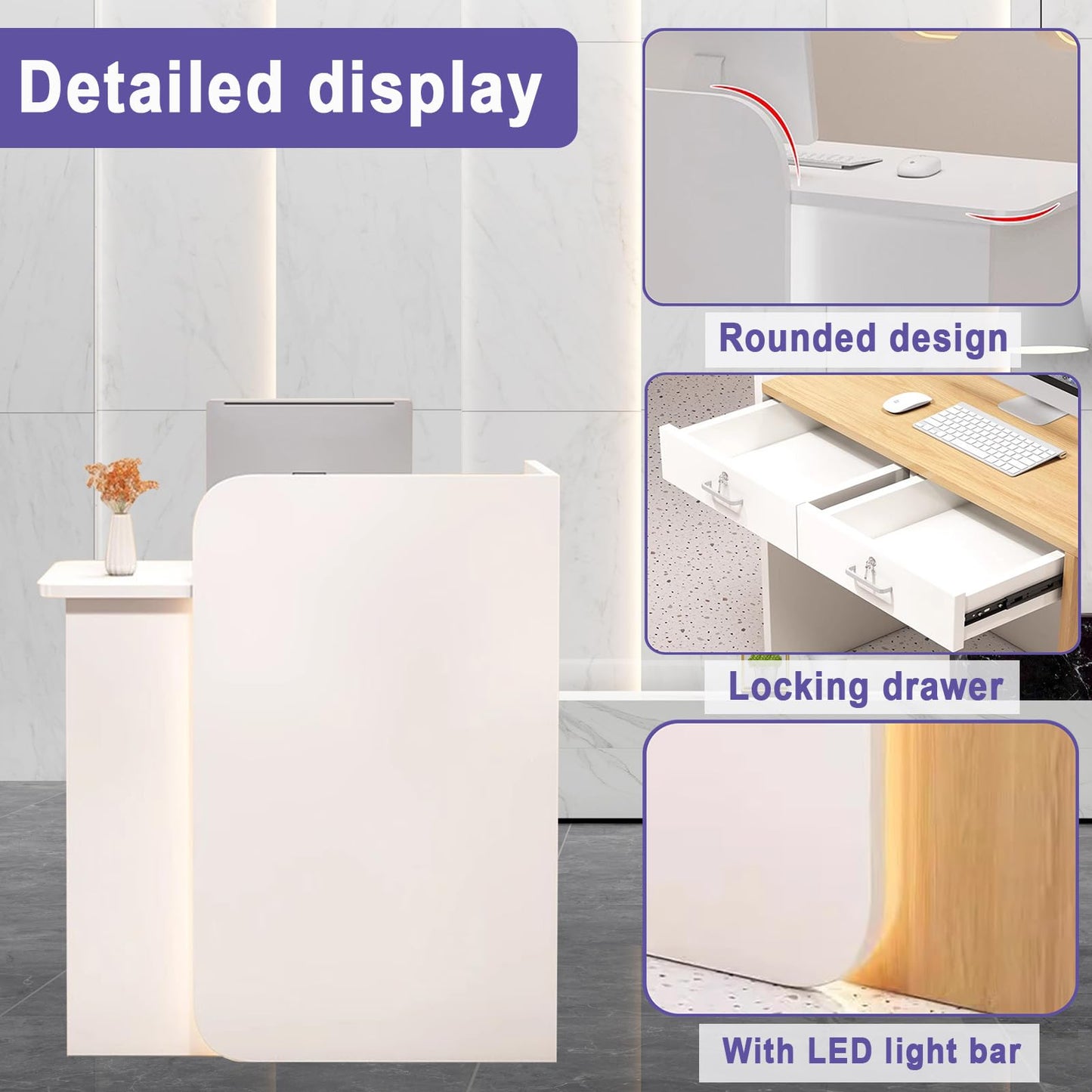 BFECGDXT Front Desk Reception Counter, Modern Small Reception Desk L-Shaped with Lockable Drawer, for Salon and Clothing Beauty, Left Corner 39.4in