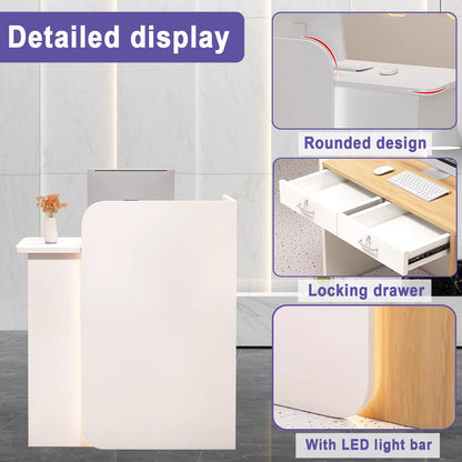 BFECGDXT Front Desk Reception Counter, Modern Small Reception Desk L-Shaped with Lockable Drawer, for Salon and Clothing Beauty, Left Corner 39.4in