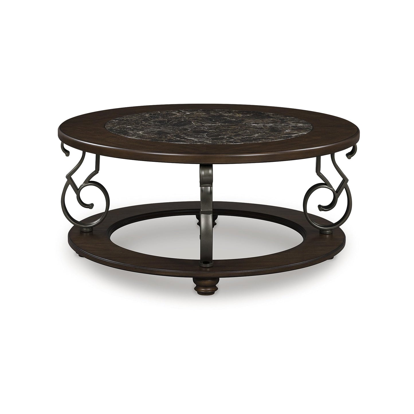 Signature Design by Ashley Frallyn Classic Coffee Table with Metal Legs and Bun Feet, Dark Brown