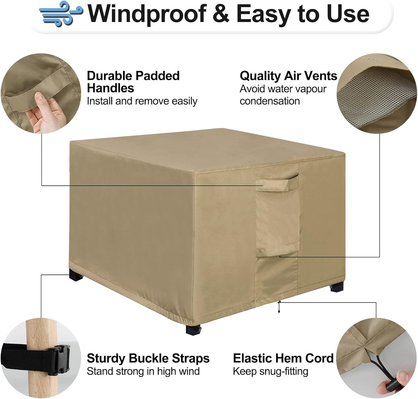 21L 21W 17H Inch, OutdoorLines Outdoor Waterproof Patio Ottoman Covers - Rectangle UV-Proof Patio Side Table Cover