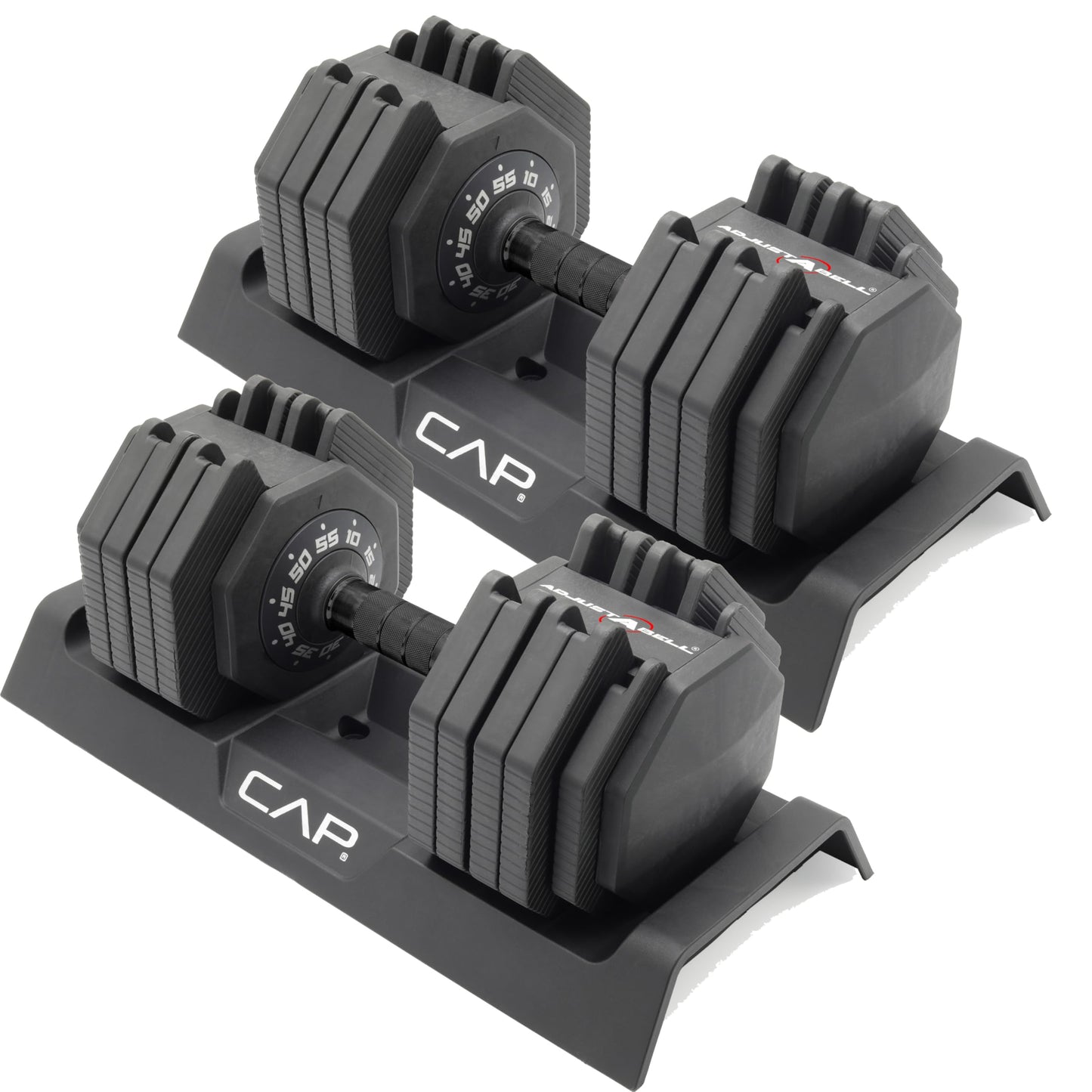 CAP Barbell ADJUSTABELL Adjustable 55 lb Hex Dumbbell Weights - Singles & Pairs | Multiple Handle Options