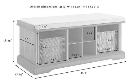 Crosley Furniture Brennan Entryway Storage Bench with Bins and a Shoe Rack Organizer, White
