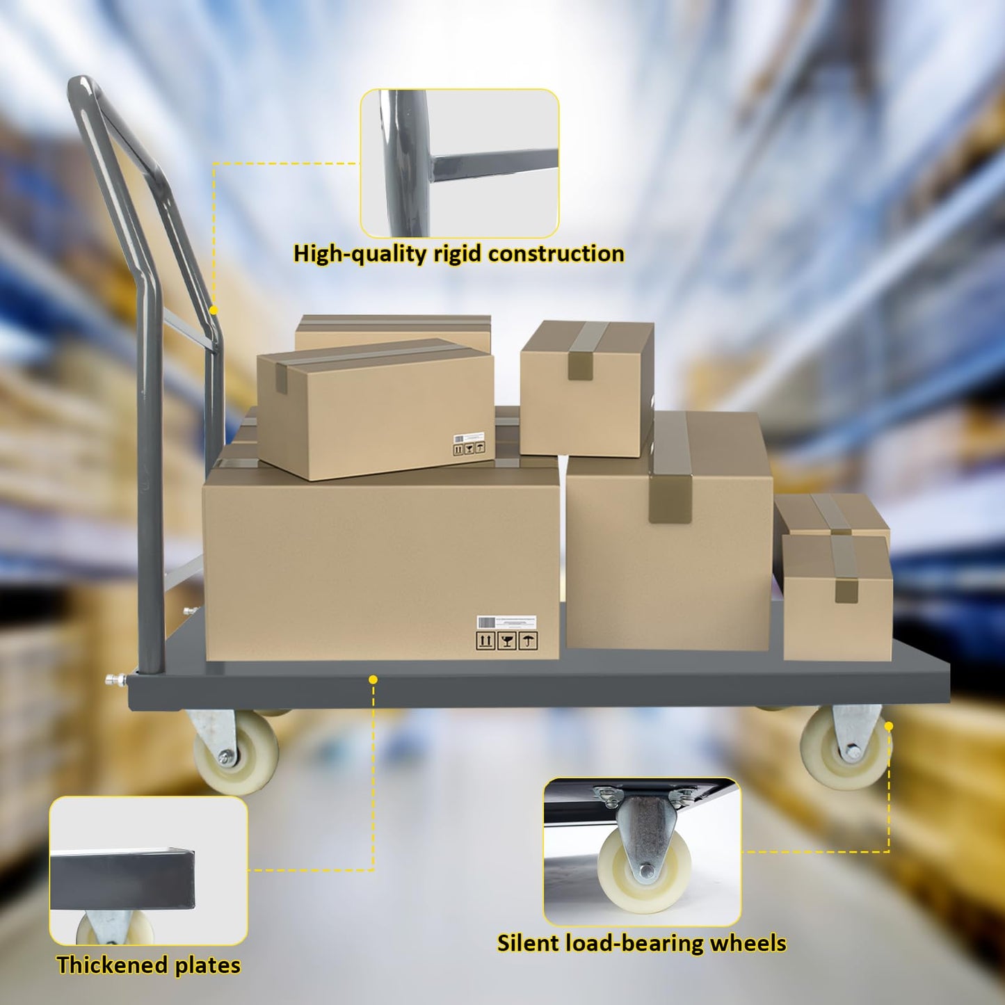 Heavy Duty Platform Truck Moving Flatbed Cart, 30"x60"Push Dolly, 2000 LBS Dolly Cart Flatform with Wheels and Handle, Steel Flatbed Cart for Luggage Moving, Shopping