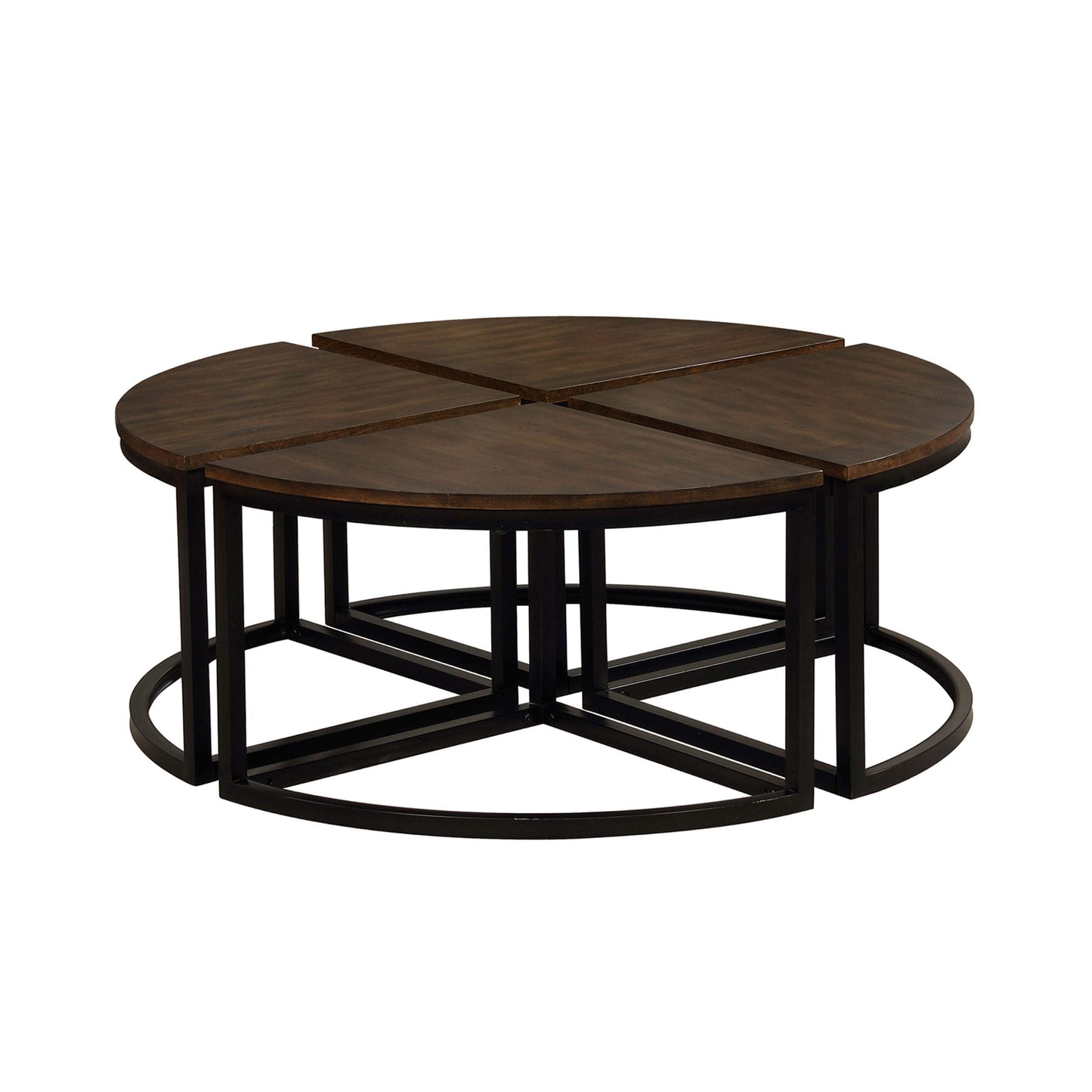 Alaterre Furniture Arcadia Round Acacia Wood Nesting Tables – 4-Piece Modular Wedge Coffee Table Set with Industrial Metal Legs – Living Room Accent Tables with Space-Saving Design (Antiqued Mocha)