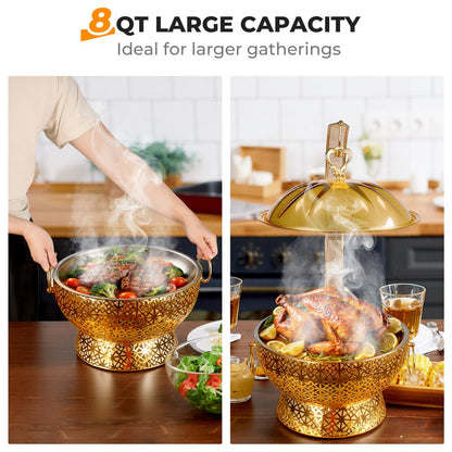 Chafing Dishes Set Gold Stainless Steel, 8 Quart Hollow-Out Buffet Food Warmer, Luxury Catering Warmer for Wedding, Hotel, Party & Christmas (Gold, 4PCS)