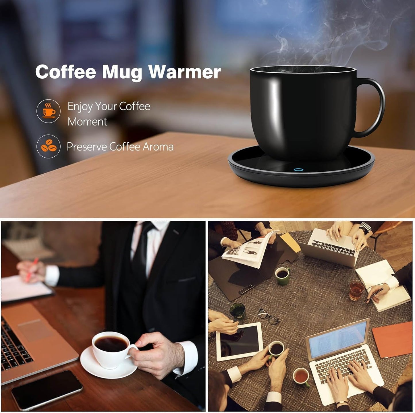 Mug Warmer, Candle Warmer Plate, 2-Temp Settings Coffee Mug Warmer, Portable Coffee Cup Warmer, Coffee Warmer for Desk Suits for Various Mugs, Automatic Shut Off, Gift for Mom