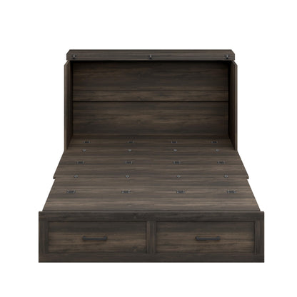 Bellemave Full Size Murphy Bed with Charging Station and Storage, Farmhouse Murphy bedframe with Foldable Panel, Noisy Free, for Guest Bedroom, Living Room, Office, Rustic Gray