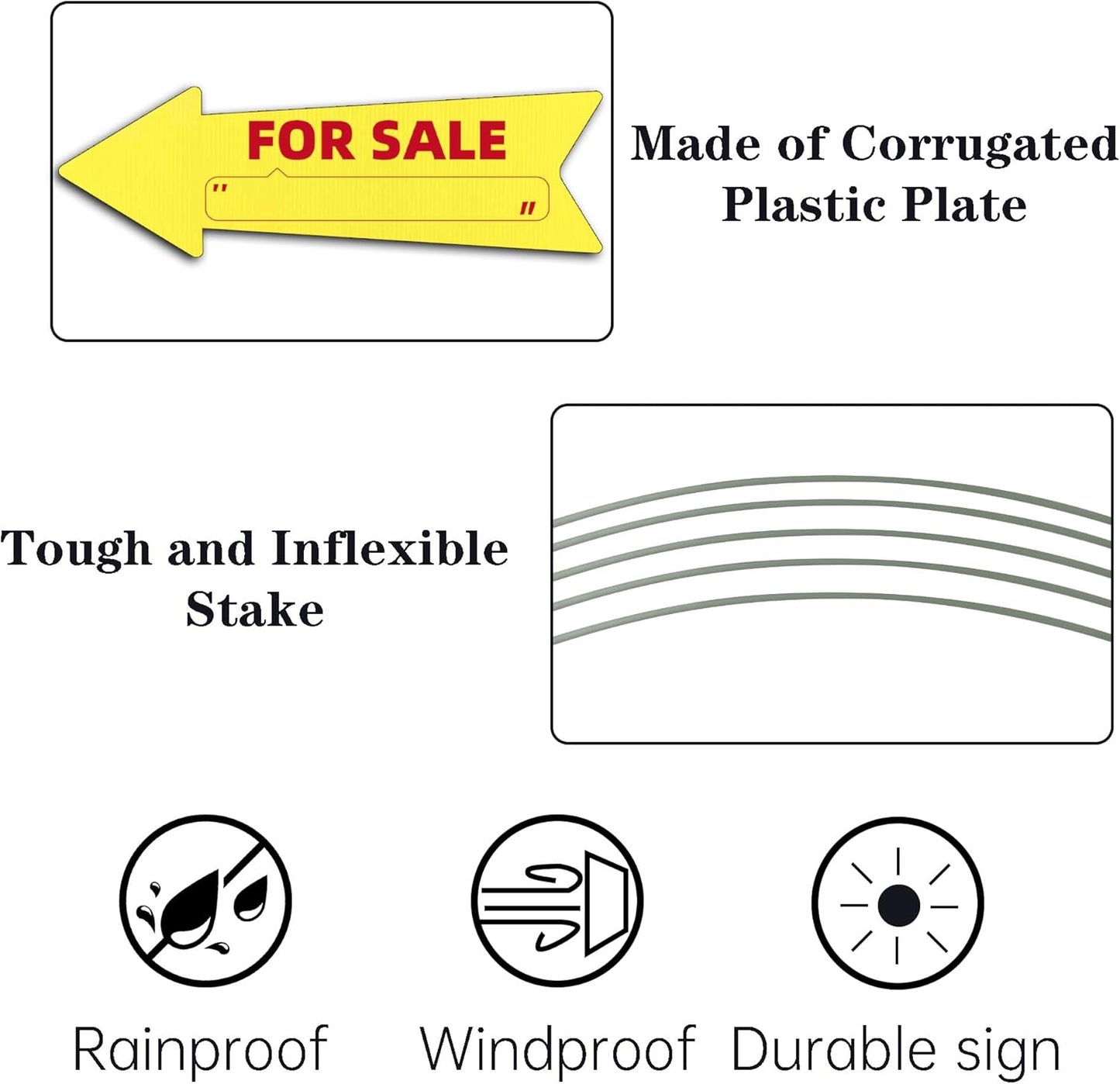 Yellow Arrow Yard Signs, 16 x 5 Inches, Double Sided Outdoor Estate Sale Signs, Plastic, 3 Pack with Stakes