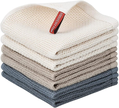 Nialnant Kitchen Towels Set - 100% Cotton Soft Absorbent Dishcloths | Quick Drying, 12x12 Inches, Multi-Color