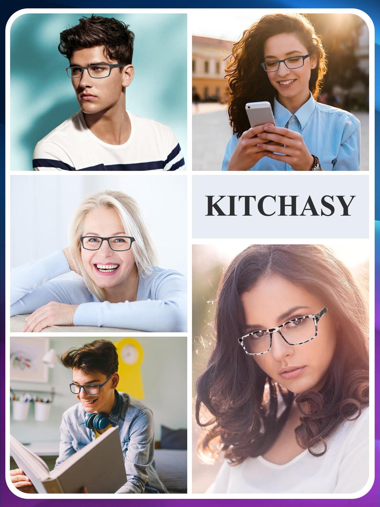 Kitchasy 2 Pack Reading Glasses, Unbreakable Blue Light Blocking Reading Glasses,Filter UV Ray/Glare Computer Readers, Stylish Lightweight Spring Hinges Eyeglasses for Women Men(2-pack Black,1.0)