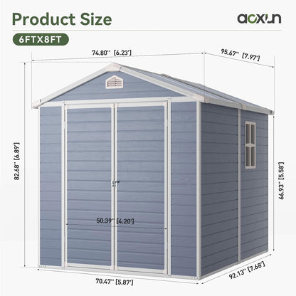 Aoxun 6 x 8 FT Outdoor Storage Shed, Resin Shed with Floor, Small Garden Shed Waterproof Plastic Tool Shed