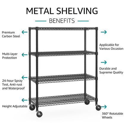 IZEUK Garage Shelving Wide Storage Shelves 4 Tier Metal Shelves 3200 LBS Heavy Duty Adjustable Utility Shelf Rack Black 23.6" D x 53.1" W x 73.6" H