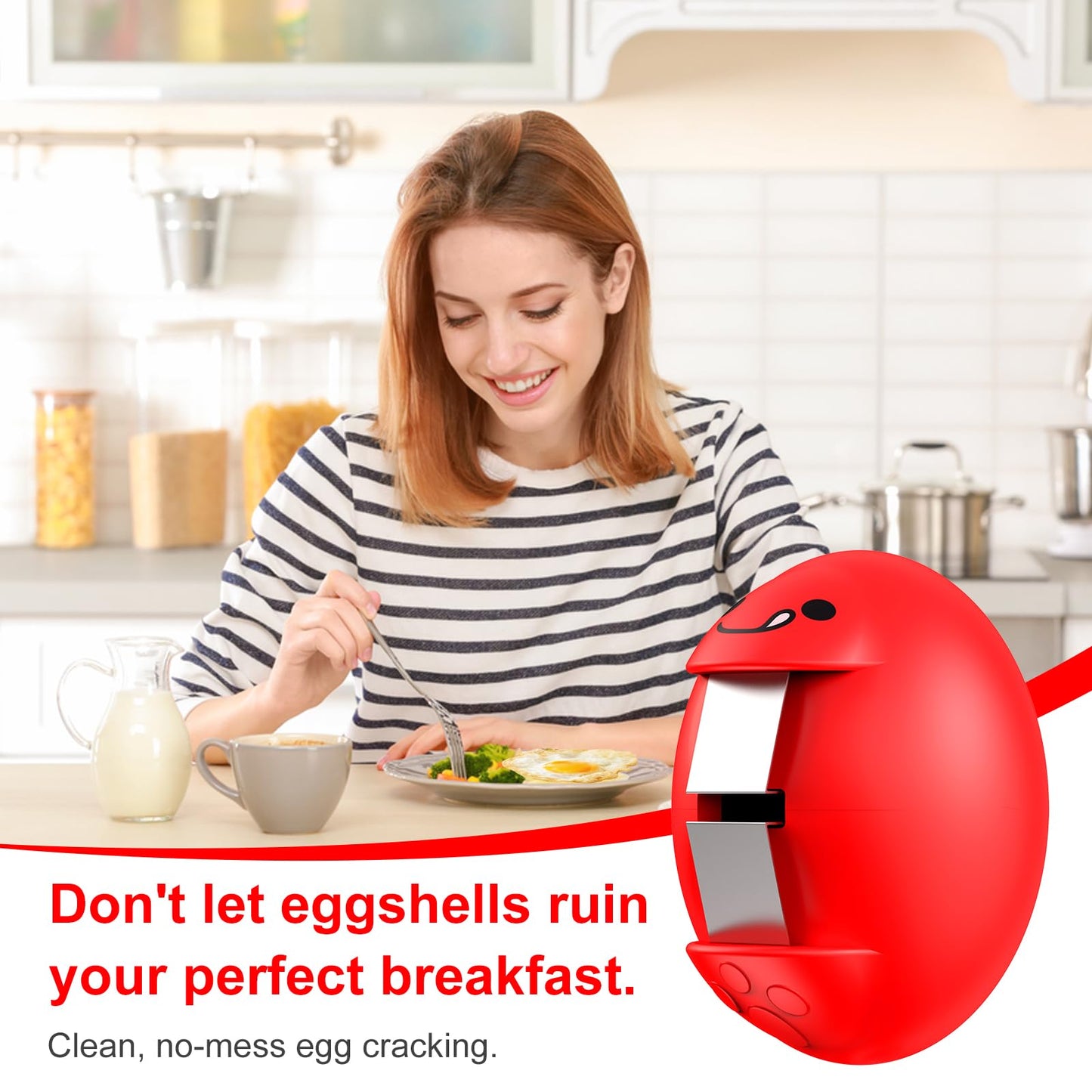 Egg Cracker, Silicone Egg Shell Opener, Cute Egg Shaped Design, Opens Eggs with Ease, A Little Happiness Boost for Your Kitchen.(Color: Red, 2-Pack)