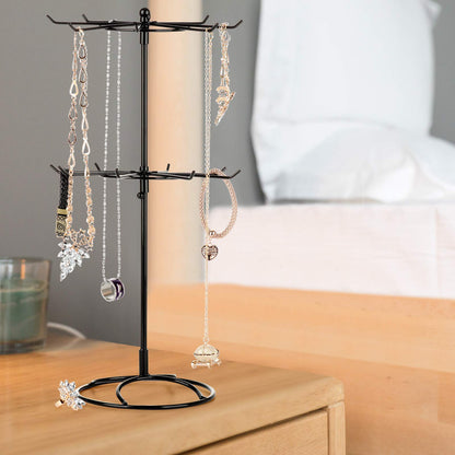 2 Tier Jewelry Display Holder,Retail Spinner Display Stand,Rotating Bracelet Storage Rack,Dressing Table,Black