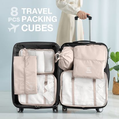 8 Set Packing Cubes for Suitcases, Packing Cube for Shoes, Cosmetics, Clothing and Accessories, Packing Cubes for Travel Luggage Organizer Women Men(Beige)